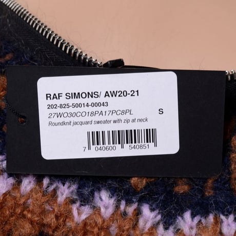 ラフシモンズ RAF SIMONS ラウンドニットジャガードニットセーター ウールミックス ネイビー