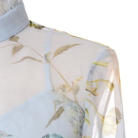 アーデム ERDEM 長袖フリル付きブラウス シルクシフォン ブループリント