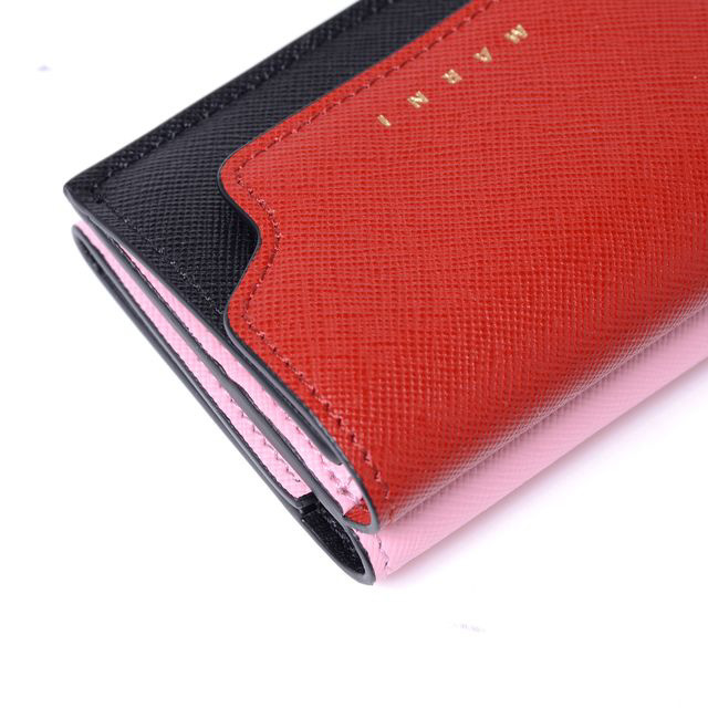 マルニ Marni 3つ折コインケース付き財布 サファイアーノレザー レッド