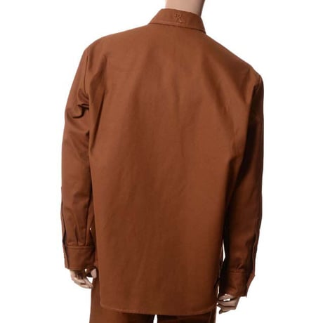 ラフシモンズ RAF SIMONS Straight fit denim shirt with R pin in back コットン ダークブラウン