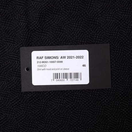 ラフシモンズ RAF SIMONS シャツウィズフッドアンドプリントオンスリーブ・シャツ コットン ブラック