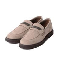 ブルネロクチネリ Brunello Cucinelli クロコ型押しヌバック ペニーローファー グレージュ イタリア製 レディース