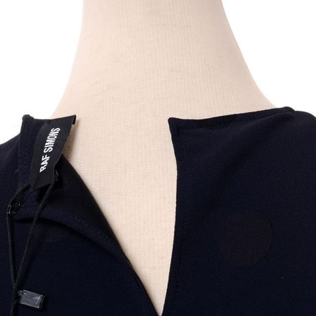ラフシモンズ RAF SIMONS プリントポケットホールドット長袖ワンピースドレス アセテートヴィスコース ダークネイビーブラック