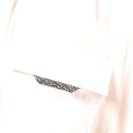 ブルネロクチネリ Brunello Cucinelli モニーレ付きショート丈ブラウス コットンストレッチ ホワイト