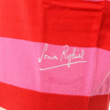 ソニアリキエル SONIA RYKIEL 半袖ボーダーセーター コットンカシミアニット ルージュピンク