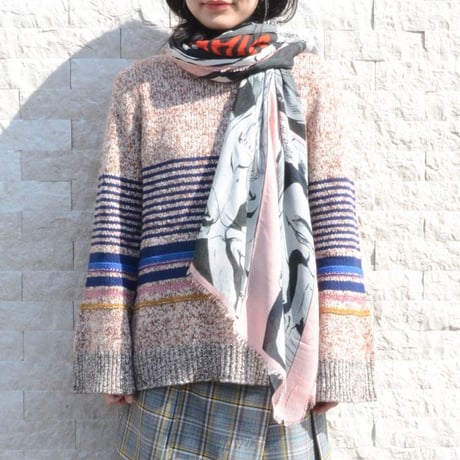 ファリエロサルティ Faliero Sarti EvaKant長方形ストール モダールカシミア コミックプリント