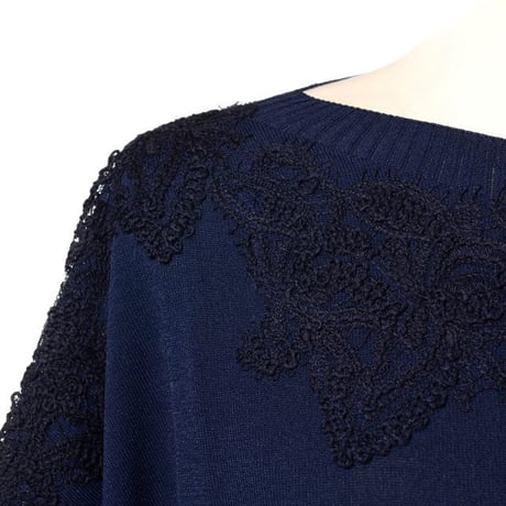 エルマノシェルビーノ ermanno scervino レース半袖ワイドニット レーヨンなど ネイビー