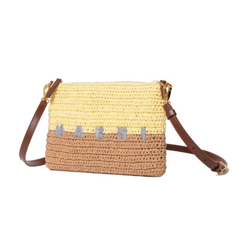 マルニ Marni Seaside ポーチ ペーパーラフィア製 イエロー＆ブラウン 正規取扱