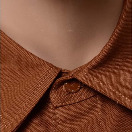ラフシモンズ RAF SIMONS Straight fit denim shirt with R pin in back コットン ダークブラウン