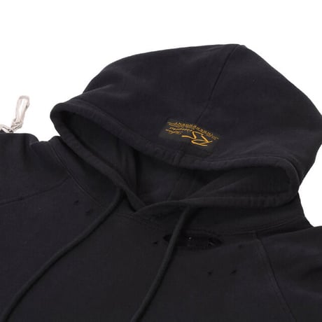 ラフシモンズ RAF SIMONS Washed big fit hoodie with clasps and patch フーディ コットン ブラック