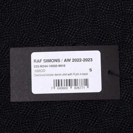 ラフシモンズ RAF SIMONS Oversized bicolor denim shirt with R pin in back コットン ブラックホワイト
