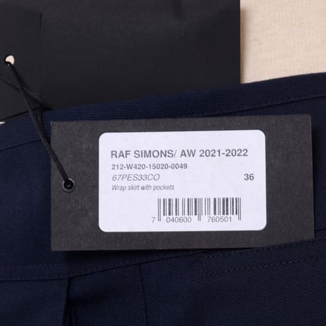 ラフシモンズ RAF SIMONS ポケット付き巻きスカート コットン混合 ネイビー