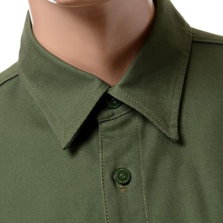 ラフシモンズ RAF SIMONS Straight fit denim shirt with R pin in back コットン カーキ