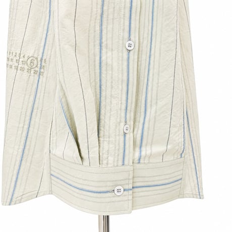エムエムシックス メゾンマルジェラ MM6 MAISON MARGIELA 襟付き変形ブラウス コットン グリーンストライプ