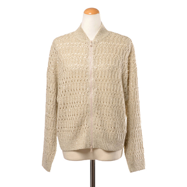 ブルネロクチネリ Brunello Cucinelli 透かし編みブルゾンニット