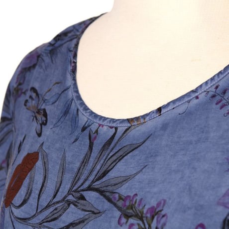 インポートブランド import brand プルマナック PLOUMANAC'H 七分袖チュニックワンピース レーヨン 花柄ダークブルー