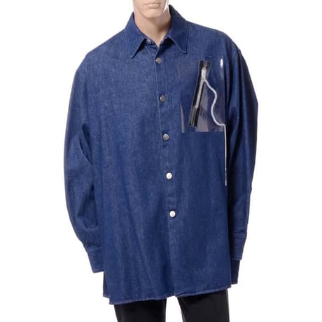 ラフシモンズ RAF SIMONS ジッパービッグフィットデニムシャツ コットン ダークネイビー