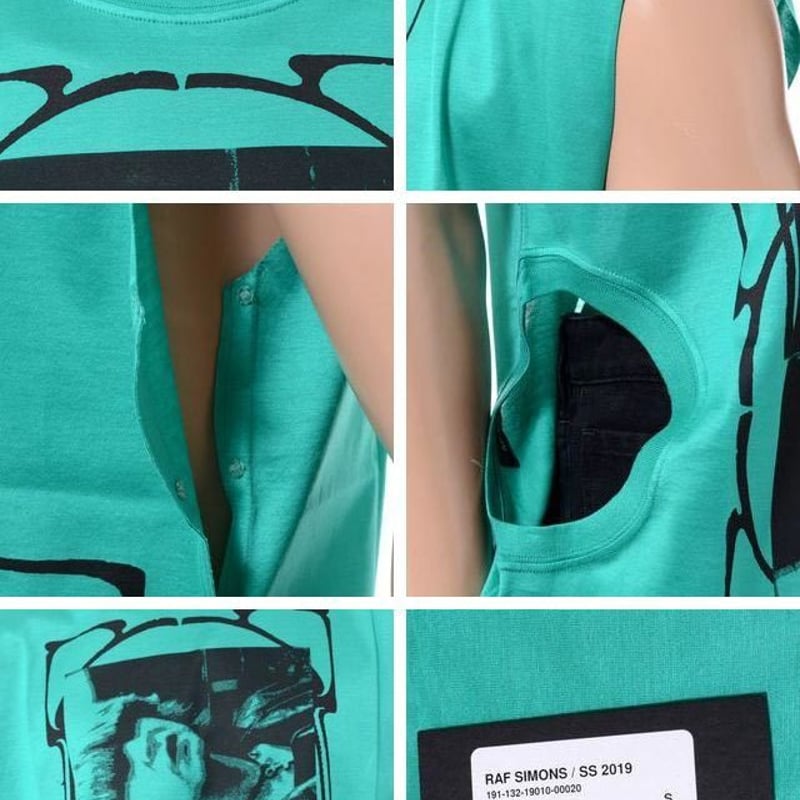 ラフシモンズ RAF SIMONS オープンサイドTシャツ コットン グリーン