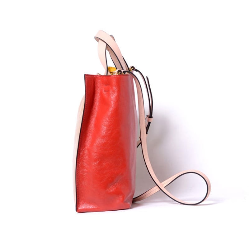 マルニ Marni ショッピングバッグ カーフレザー ベージュレッド マルニ Marni ショッピングバッグ カーフレザー ベージュレッド