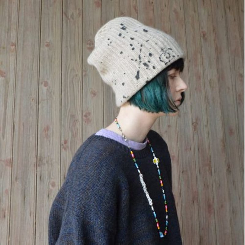 クイーンアンドベル queene and belle ペイントニット帽 カシミア