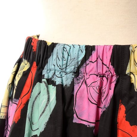 マルニ Marni ギャザースカート オーガニックコットン ブラックローズプリント