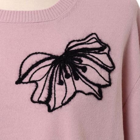 ロシャス ROCHAS 花モチーフ長袖セーター ウールカシミア ピンク