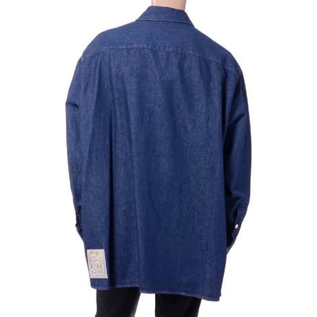 ラフシモンズ RAF SIMONS ジッパービッグフィットデニムシャツ コットン ダークネイビー