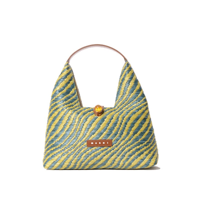マルニ Marni Trapeze ミニトップハンドルバッグ 波模様のラフィア