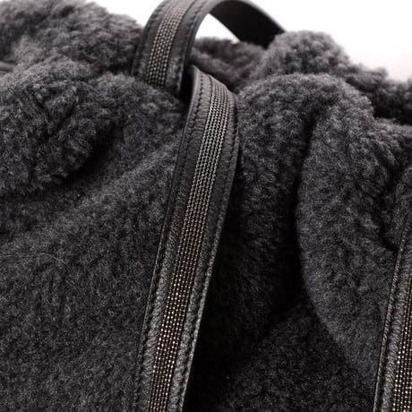 ブルネロクチネリ Brunello Cucinelli ムートン巾着バッグ グレー レザーバッグ イタリア製 レディース 正規取扱