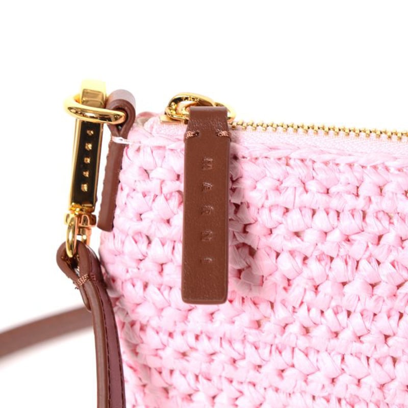 【極美品】23SS 定価13.8万 MARNI マルニ BEY ベイ ラフィア マルニ Marni Seaside ポーチ ペーパーラフィア製 ピンク＆ブラウン