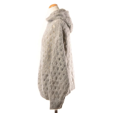 ブルネロクチネリ Brunello Cucinelli フード付きカーディガン モヘアウール ベージュスパンコール