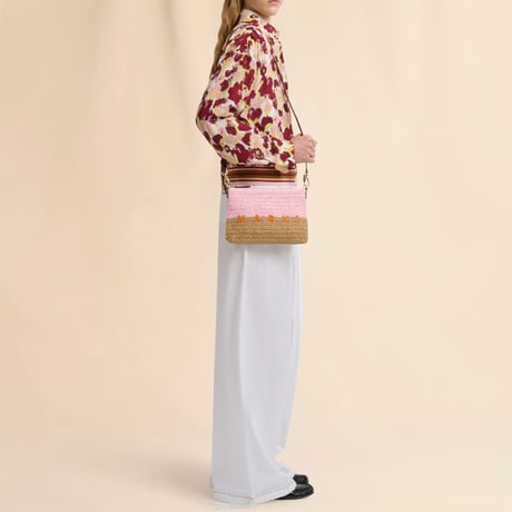 マルニ Marni Seaside ポーチ ペーパーラフィア製 ピンク＆ブラウン 正規取扱