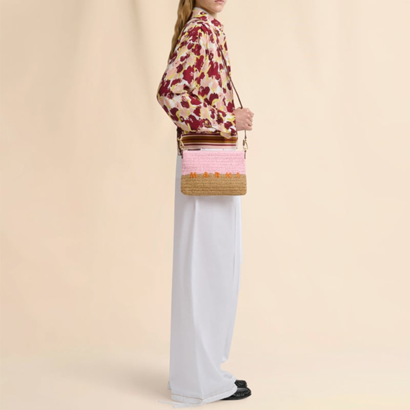 マルニ Marni Seaside ポーチ ペーパーラフィア製 ピンク＆ブラウン