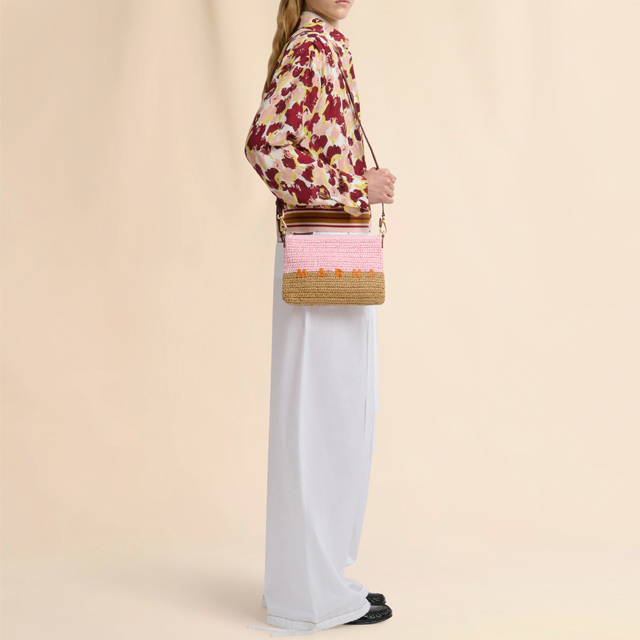 マルニ Marni Seaside ポーチ ペーパーラフィア製 ピンク＆ブラウン 