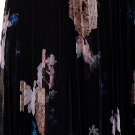 アーデム ERDEM プリーツスカート シフォン ブラックプリント