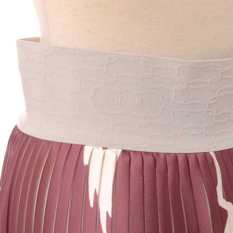 アニオナ AGNONA プリーツロング丈スカート サテン ホワイトプリント  