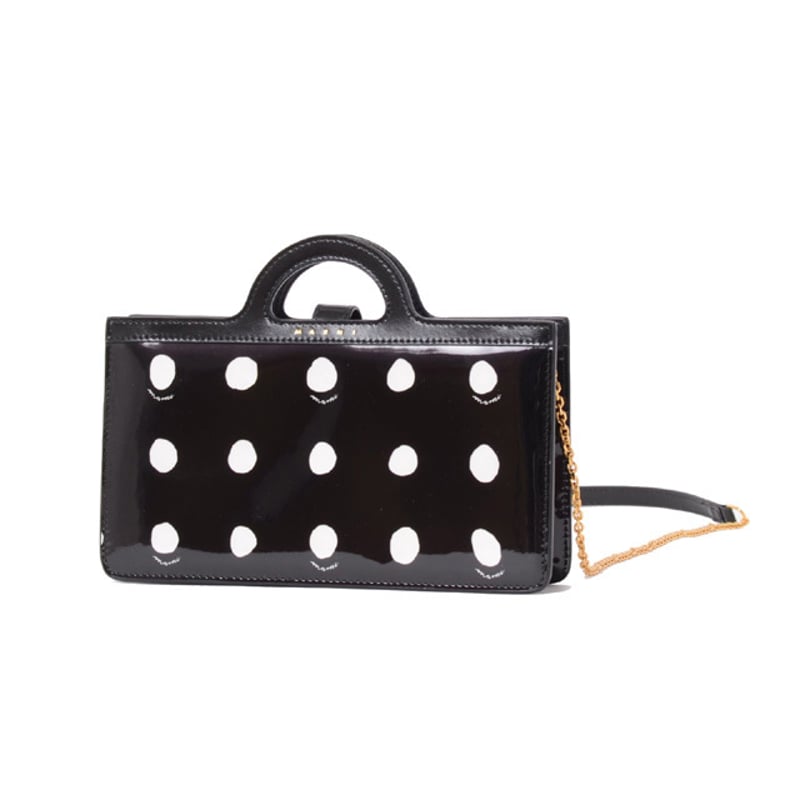 マルニ Marni チェーン付きロングウォレット パテントレザー 水玉