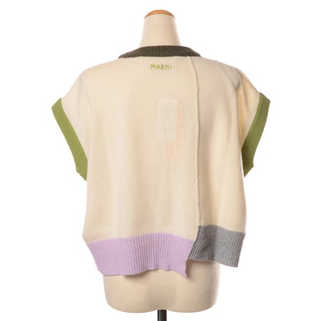 マルニ Marni カラーブロックフレンチスリーブセーター カシミヤ アンティークホワイトマルチ