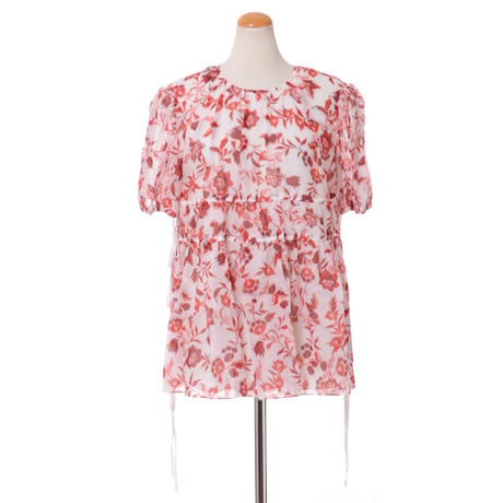 アーデム ERDEM パフスリーブプリントブラウス コットンシルク ホワイトレッド