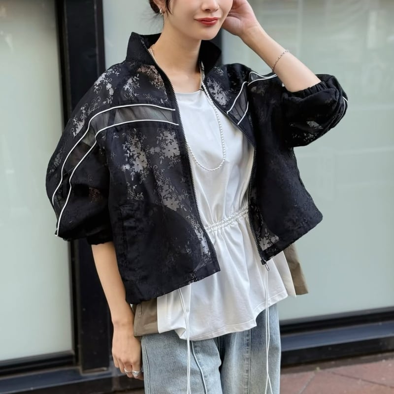 RISLEY リズレー ジップアップ レースブルゾン ブラック花柄 黒 RISLEY リズレイ ジップアップ レースブルゾン ブラック花柄 黒 【公式