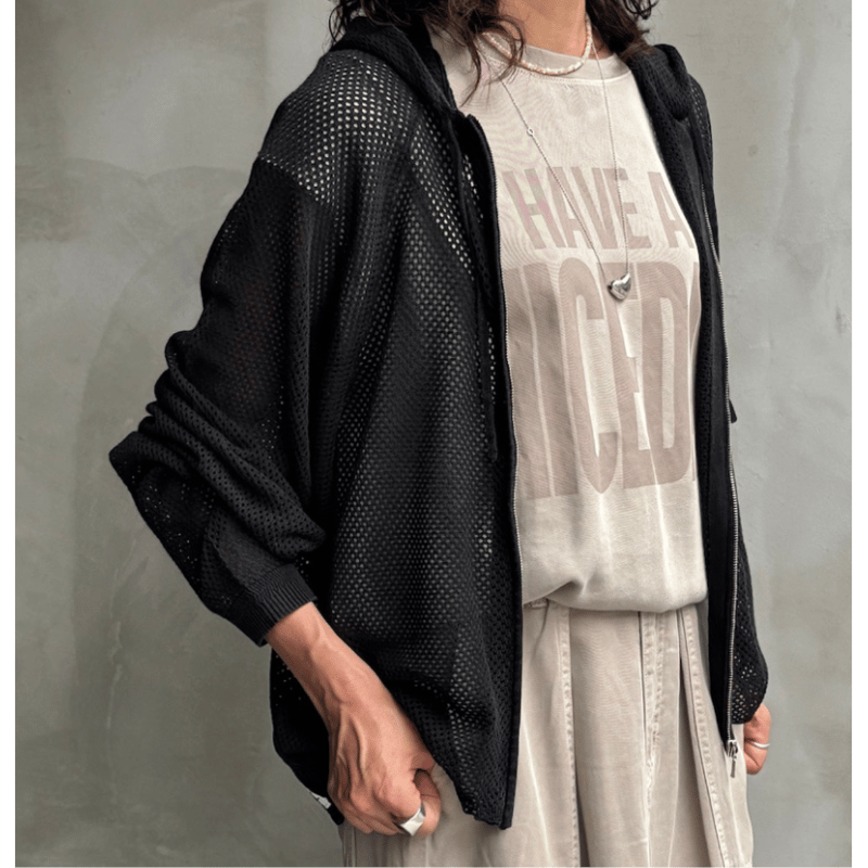 14934　PLEATSPLEASE　メッシュ　ジップパーカー 14934PLEATSPLEASEメッシュジップパーカー