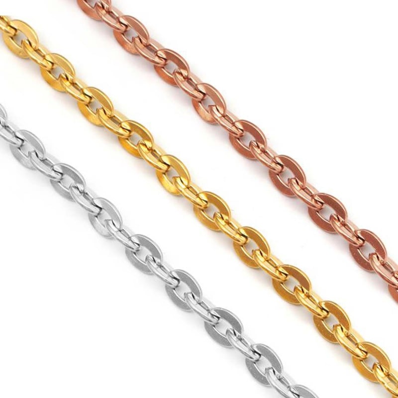 ステンレス製【幅3mm】ネックレスチェーン あずきチェーン 60～70cm 