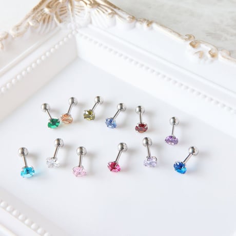 誕生石カラーピアス ボディピアス 軟骨ピアス ストレートバーベル 片耳 18G [809]