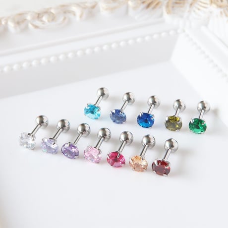 誕生石カラーピアス ボディピアス 軟骨ピアス ストレートバーベル 片耳 18G [809]