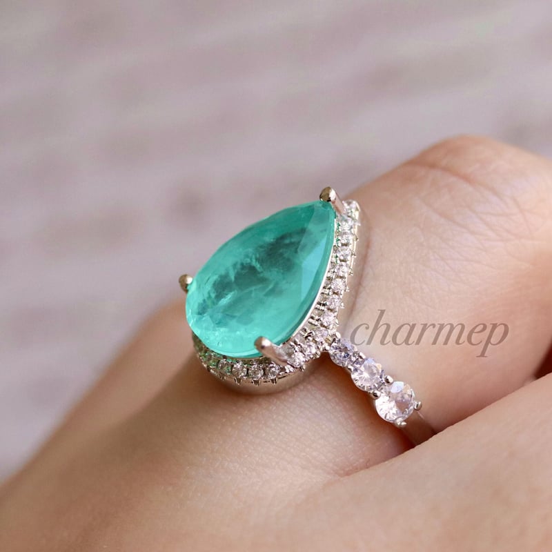 PTR028】人工パライバトルマリンのドロップゴージャスシルバーリング