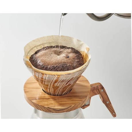 【HARIO】V60耐熱ガラス透過ドリッパー02 オリーブウッド1〜4杯用　VDG-02
