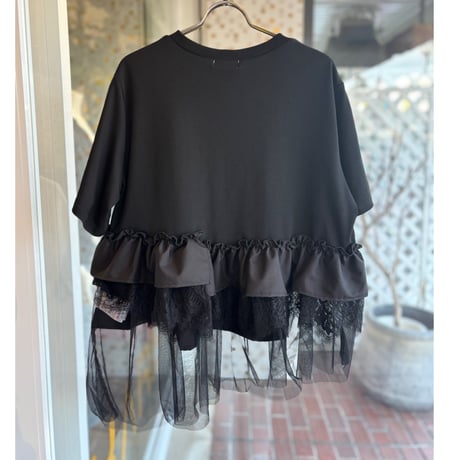 レース×チュールアシンメトリーカットソー