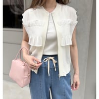 シャーリングフリルニットメッシュベスト