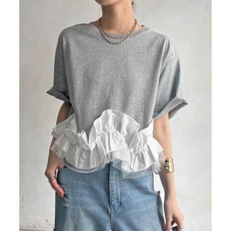 裾フリルチュールショートTシャツ