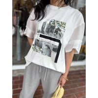 フォトコラージュプリントメッシュスリーブTシャツ
